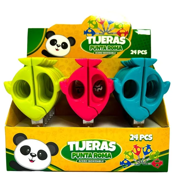 Tijeras punta roma Modelo pescado CreArte 3 colores 24u
