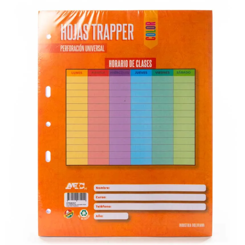 Hojas Traper ABC 5 Colores Perforacion universal (5 huecos) 200 Hjs.