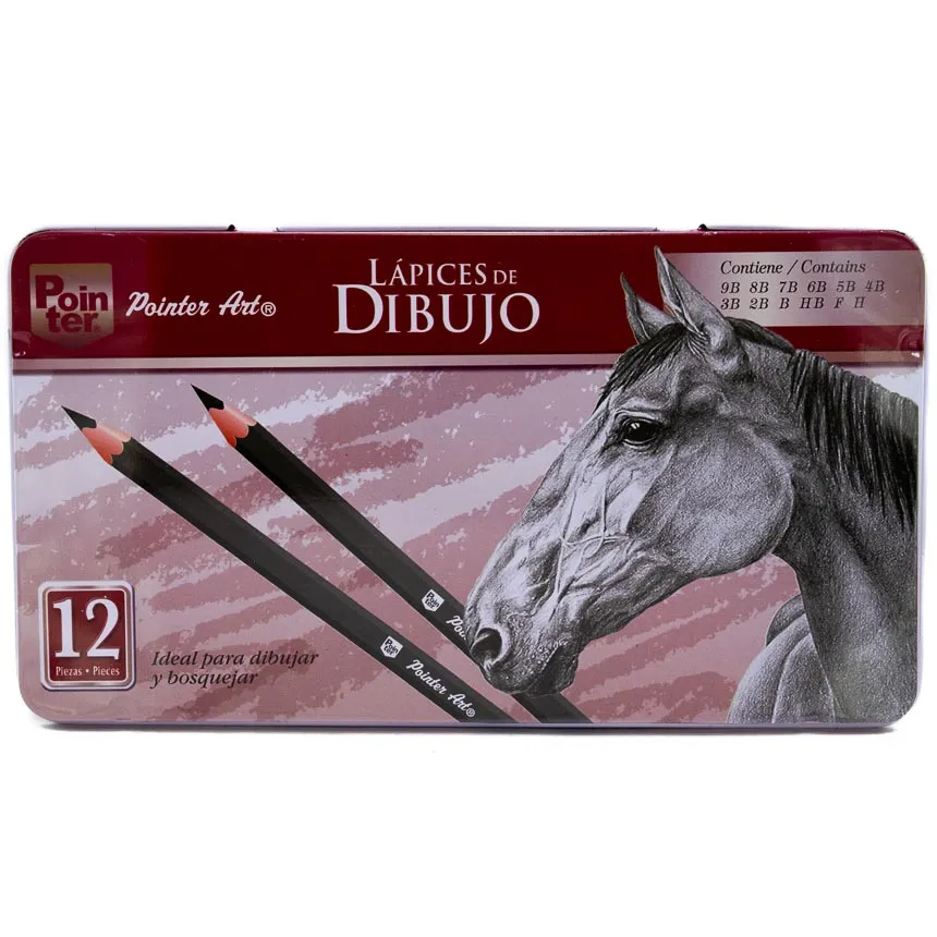 Lapices de Dibujo POINTER 12 pcs. HB B 2B 3B 4B 5B 6B H 2H 3H 4H 5H Estuche metalico